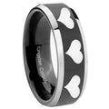 10mm Multiple Heart Beveled Glossy Black 2 Tone Tungsten Mens Engagement Band