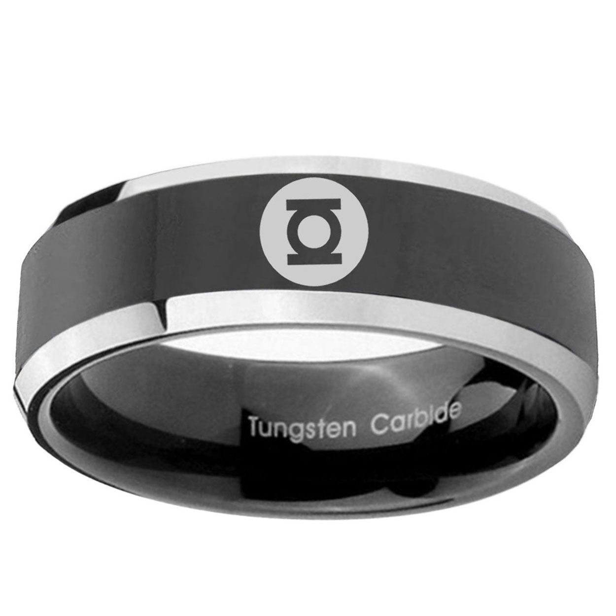 5mm Green Lantern Beveled Edge Black Comfort Fit Ring