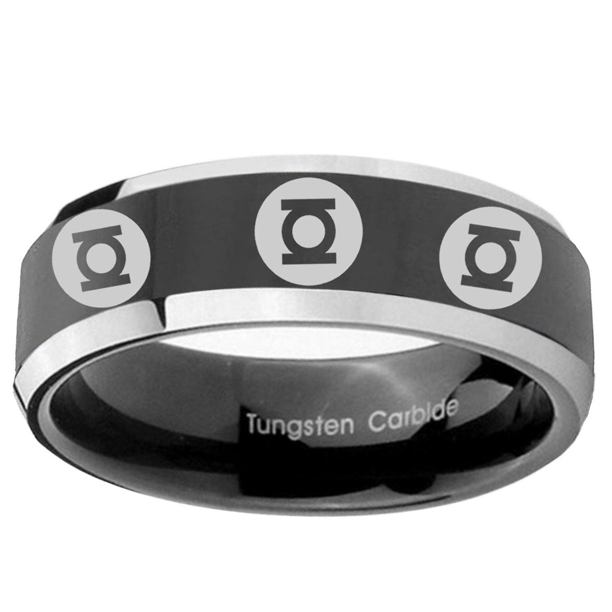 5mm Multiple Green Lantern Beveled Edge Black Tungsten Ring