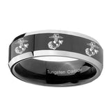 10mm-Multiple-Marine-Beveled-Glossy-Black-2-Tone-Tungsten-Custom-Mens-Ring