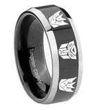10mm-Transformers-Autobot-Decepticon-Beveled-Glossy-Black-2-Tone-Tungsten-Bands-Ring