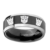 10mm-Transformers-Autobot-Decepticon-Beveled-Glossy-Black-2-Tone-Tungsten-Bands-Ring