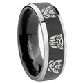 10mm Transformers Autobot Decepticon Beveled Glossy Black 2 Tone Tungsten Bands Ring