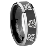 8mm Transformers Autobot Decepticon Beveled Glossy Black 2 Tone Tungsten Mens Ring