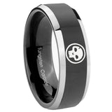 8mm Skull Beveled Edges Glossy Black 2 Tone Tungsten Carbide Mens Ring