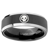 10mm Skull Beveled Edge Glossy Black 2 Tone Tungsten Custom Ring for Men