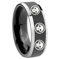 8mm Multiple Skull Bevels Glossy Black 2 Tone Tungsten Ring