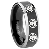 10mm Multiple Skull Beveled Edges Glossy Black 2 Tone Tungsten Engagement Ring