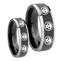 Multiple Skull Beveled Glossy Black 2 Tone Tungsten Promise Ring Set