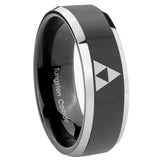 10mm Zelda Triforce Beveled Edges Glossy Black 2 Tone Tungsten Rings for Men