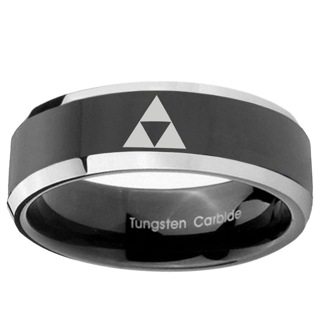 5mm Zelda Triforce Bevels Glossy Black 2 Tone Tungsten Ring
