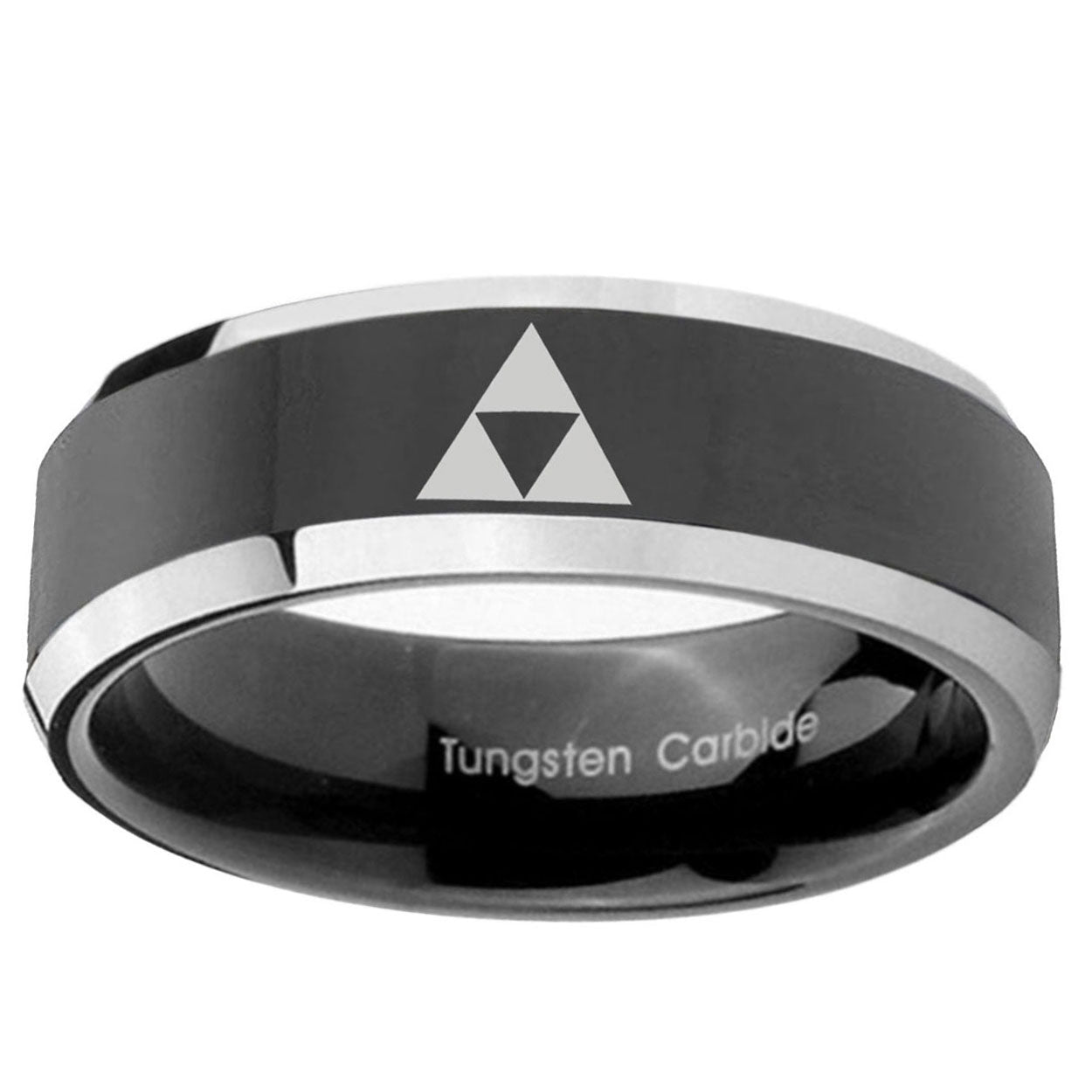 5mm Zelda Triforce Bevels Glossy Black 2 Tone Tungsten Ring