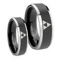 Zelda Triforce Beveled Glossy Black 2 Tone Tungsten Couple Rings