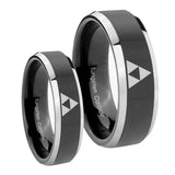 His Hers Zelda Triforce Beveled Glossy Black 2 Tone Tungsten Mens Ring Set