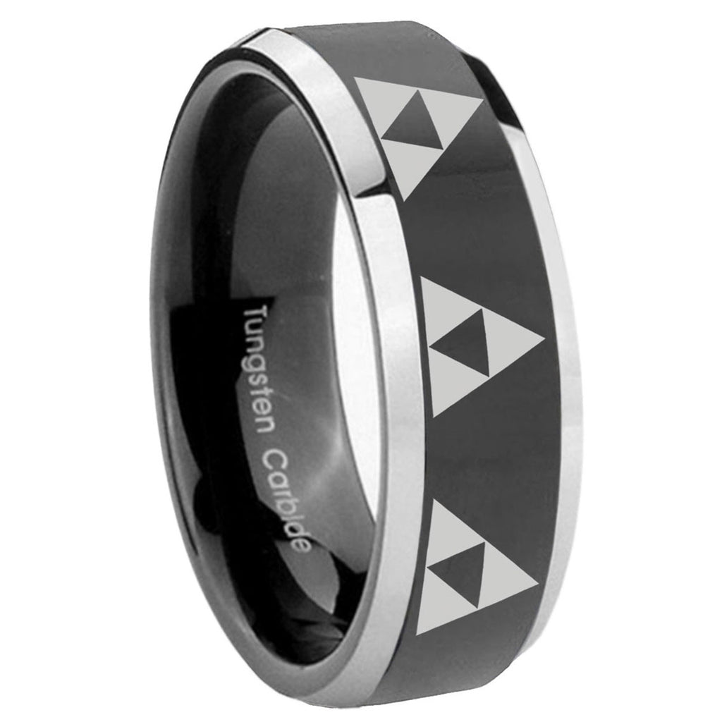8mm Multiple Zelda Triforce Bevel Glossy Black 2 Tone Tungsten Band