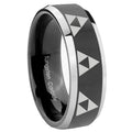 8mm Multiple Zelda Triforce Bevel Glossy Black 2 Tone Tungsten Band