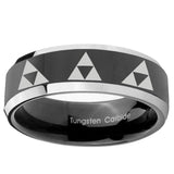 5, 8mm Multiple Zelda Triforce Beveled Glossy Black 2 ToneTungsten Ring