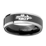 10mm-Beveled-Two-Tone-Air-Force-Shiny-Black-Middle-Tungsten-Men's-Ring