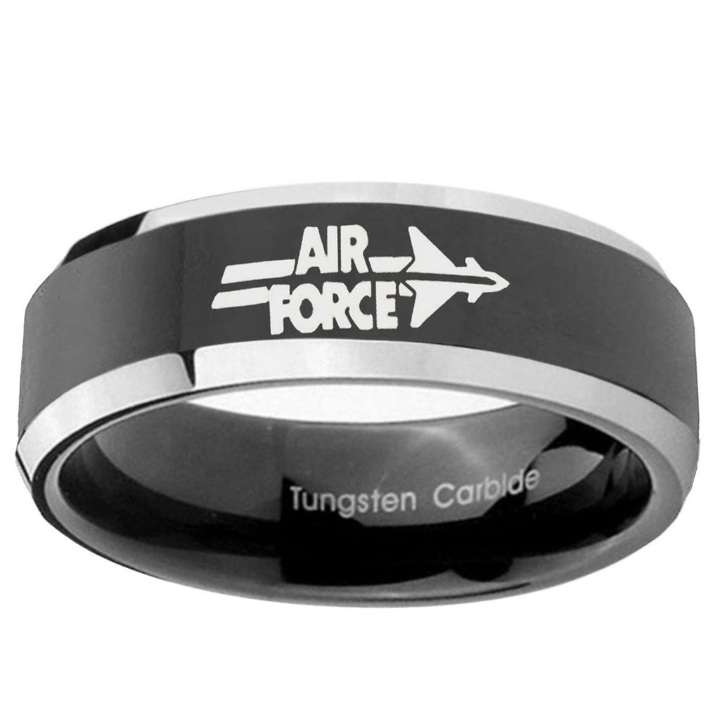 5mm Glossy Black Air Force Bevel Edges 2 Tone Tungsten Ring