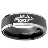 5, 8mm Glossy Black Air Force Bevel Edges 2 Tone Tungsten Laser Engraved Ring