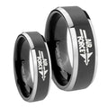Shiny Black Bevel Air Force 2 Tone Tungsten His Hers Ring Set