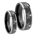 Multiple Skull Pirate Beveled Glossy Black 2 Tone Tungsten His And Hers Ring