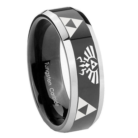 8mm-Legend-of-Zelda-Beveled-Glossy-Black-2-Tone-Tungsten-Wedding-Engagement-Ring