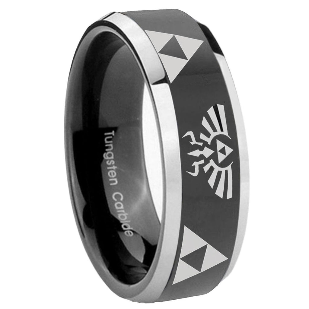 8mm Legend of Zelda Bevel Glossy Black 2 Tone Tungsten Ring