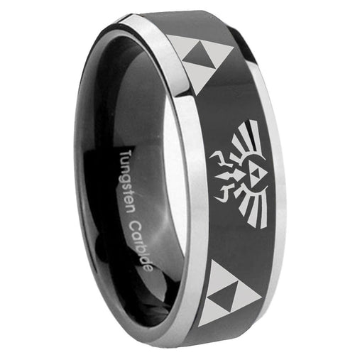 10mm Legend of Zelda Beveled Edges Glossy Black 2 Tone Tungsten Men's Ring