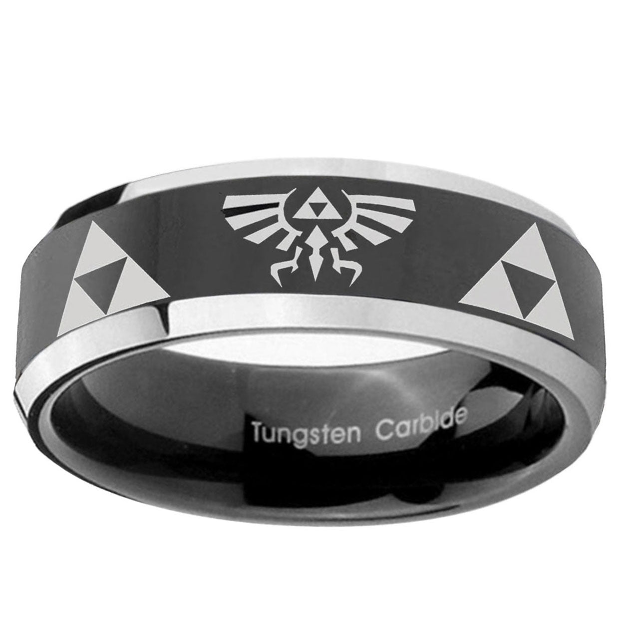 5mm Legend of Zelda Bevel Glossy Black 2 Tone Tungsten Ring