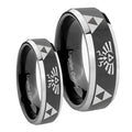 Legend of Zelda Beveled Glossy Black 2 Tone Tungsten Mens Ring Set