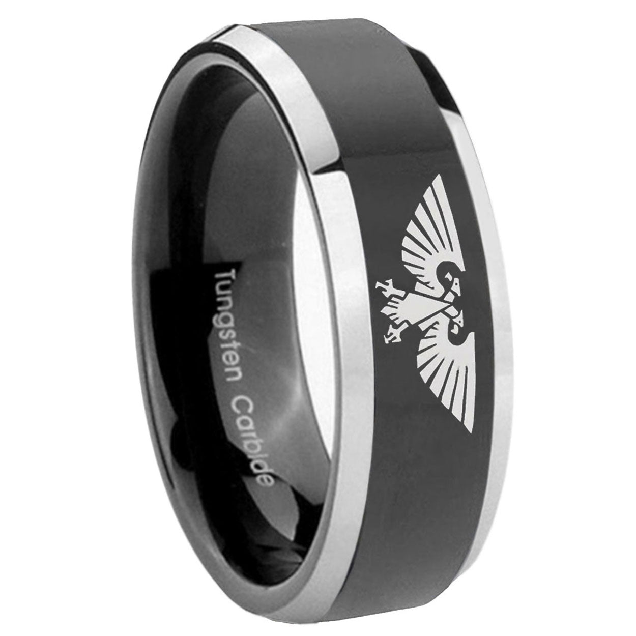 8mm Aquila Beveled Edges Glossy Black 2 Tone Tungsten Ring