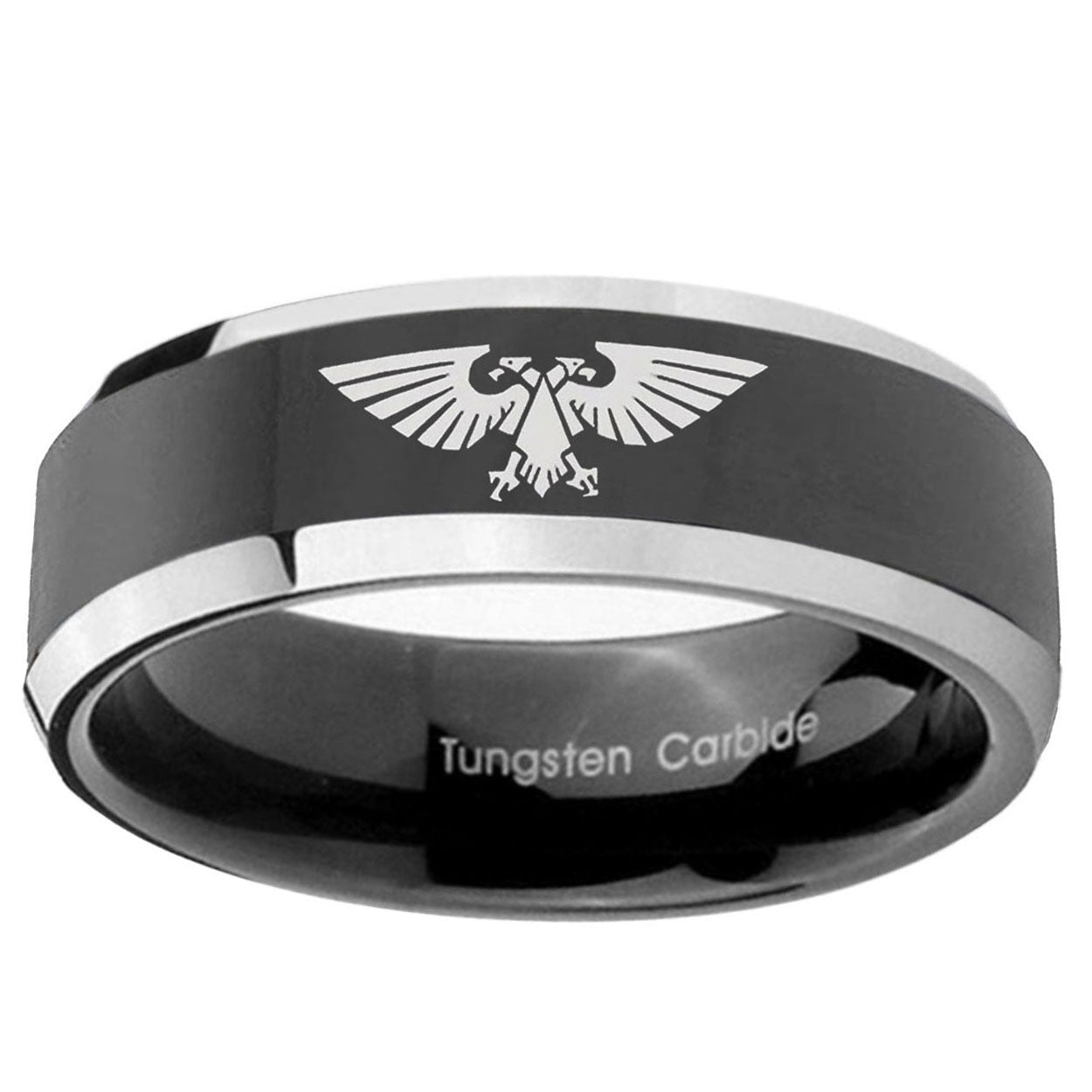 5mm Aquila Beveled Edges Glossy Black 2 Tone Tungsten Ring