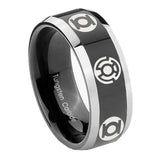 8mm Blue Green Lantern Beveled Edge Black Mens Wedding Band Tungsten