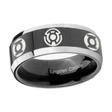 5, 8mm Blue Green Lantern Beveled Edge Black Mens Wedding Band Tungsten