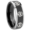 8mm Blue Green Lantern Beveled Edge Black Men Bands Tungsten