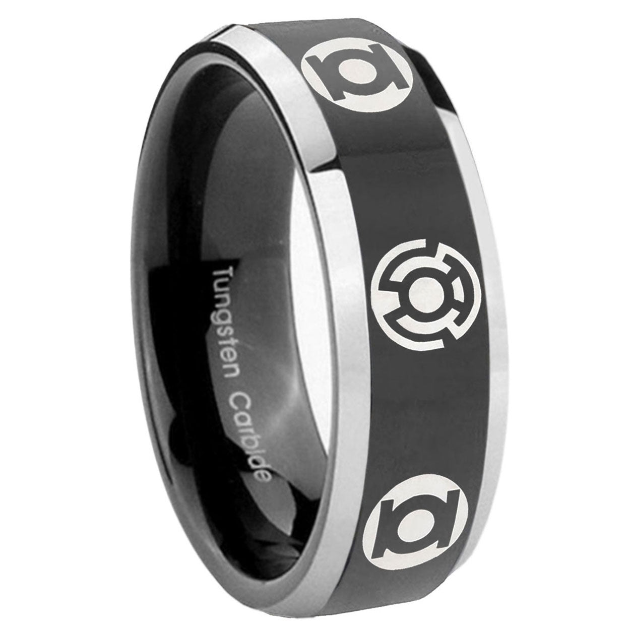 8mm Blue Green Lantern Beveled Edge Black Men Bands Tungsten