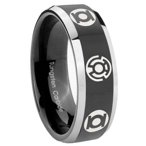8mm Blue Green Lantern Beveled Edge Black Men Bands Tungsten