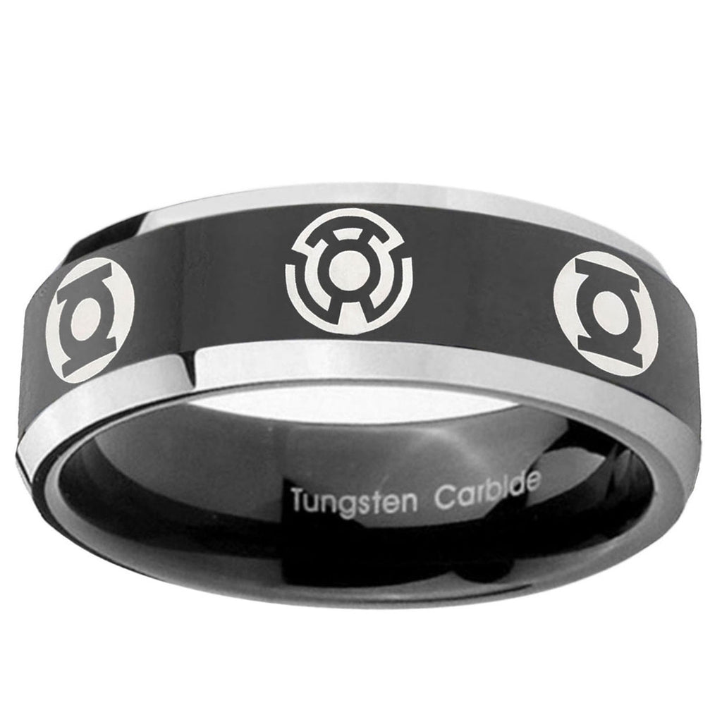 5mm Blue Green Lantern Beveled Edge Black Men Bands Tungsten