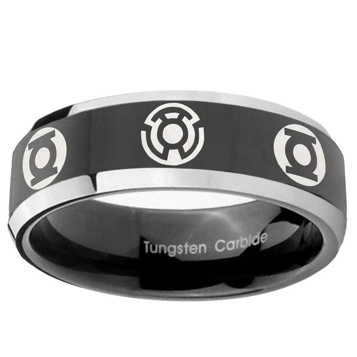 5mm Blue Green Lantern Beveled Edge Black Men Bands Tungsten