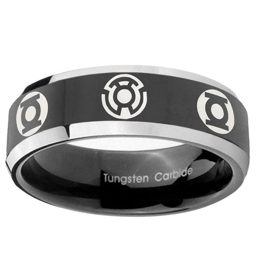 5mm Blue Green Lantern Beveled Edge Black Men Bands Tungsten