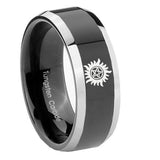 8mm Supernatural Beveled Edge Black Comfort Fit Wedding Band