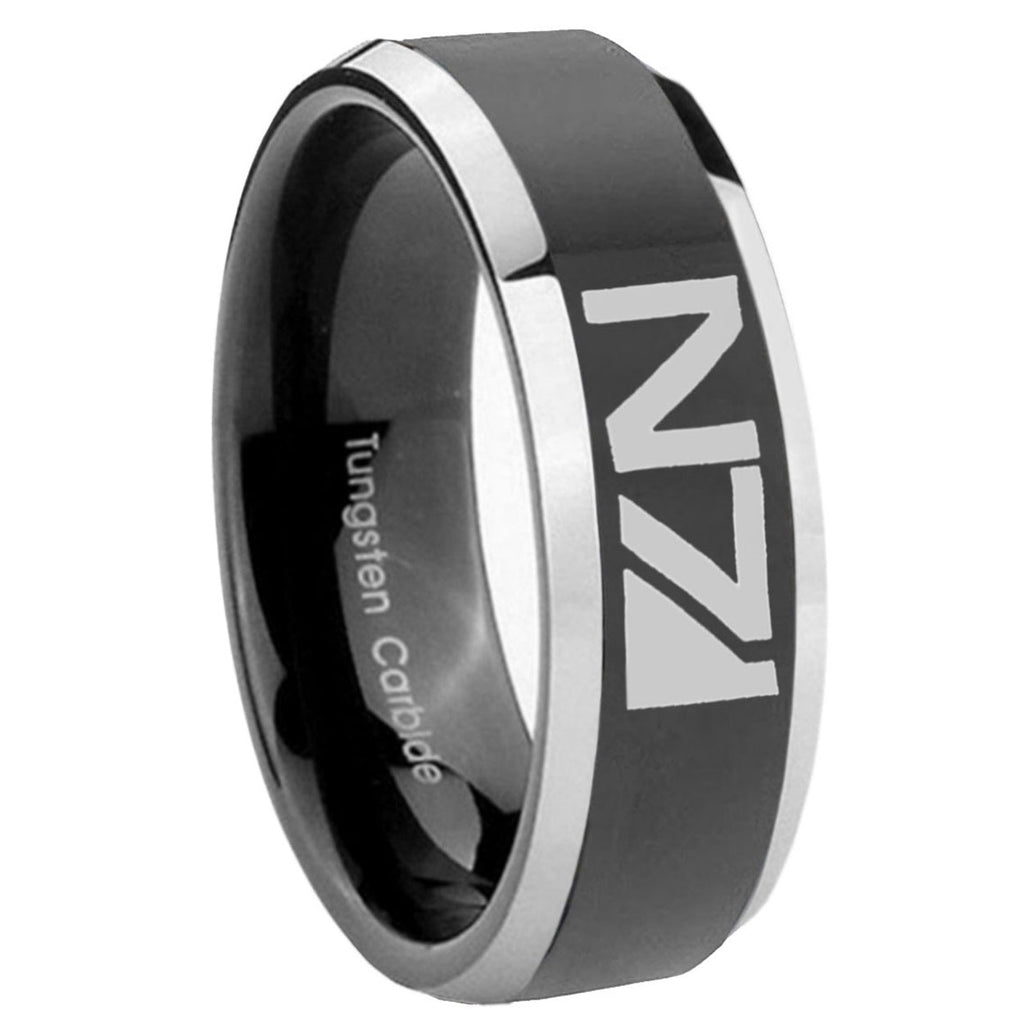 8mm N7 Design Beveled Glossy Black 2 Tone Tungsten Ring