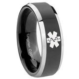 His Hers Medical Alert Beveled Glossy Black 2 Tone Tungsten Men Rings Set