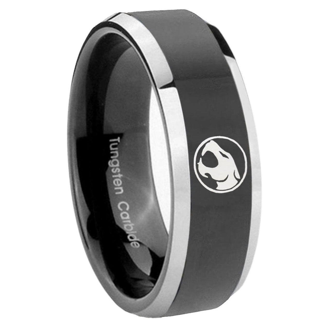 8mm Thundercat Beveled Glossy Black 2 Tone Tungsten Ring