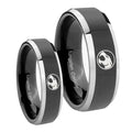 Thundercat Beveled Edges Glossy Black 2 Tone Tungsten His Hers Ring Set