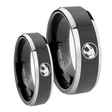 His Hers Thundercat Beveled Edges Glossy Black 2 Tone Tungsten Mens Ring Set