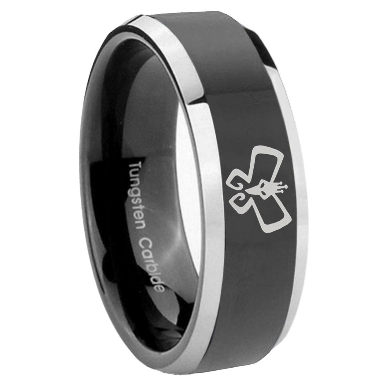 8mm Monarch Beveled Edges Glossy Black 2 Tone Tungsten Ring