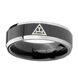 8mm-Masonic-Triple-Beveled-Edges-Glossy-Black-2-Tone-Tungsten-Carbide-Mens-Ring