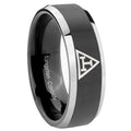 8mm Masonic Triple Bevels Glossy Black 2 Tone Tungsten Ring